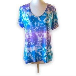 Secret treasures purple and blue tie-dye T-shirt top scoopneck short sleeves S